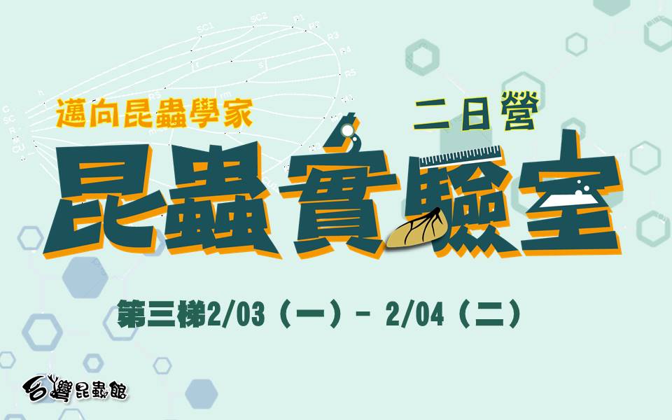 2/3(一)-2/4(二)邁向昆蟲學家-昆蟲實驗二日營(11/30前報名，享早鳥優惠價3600元)(12/1起恢復原價3800元)