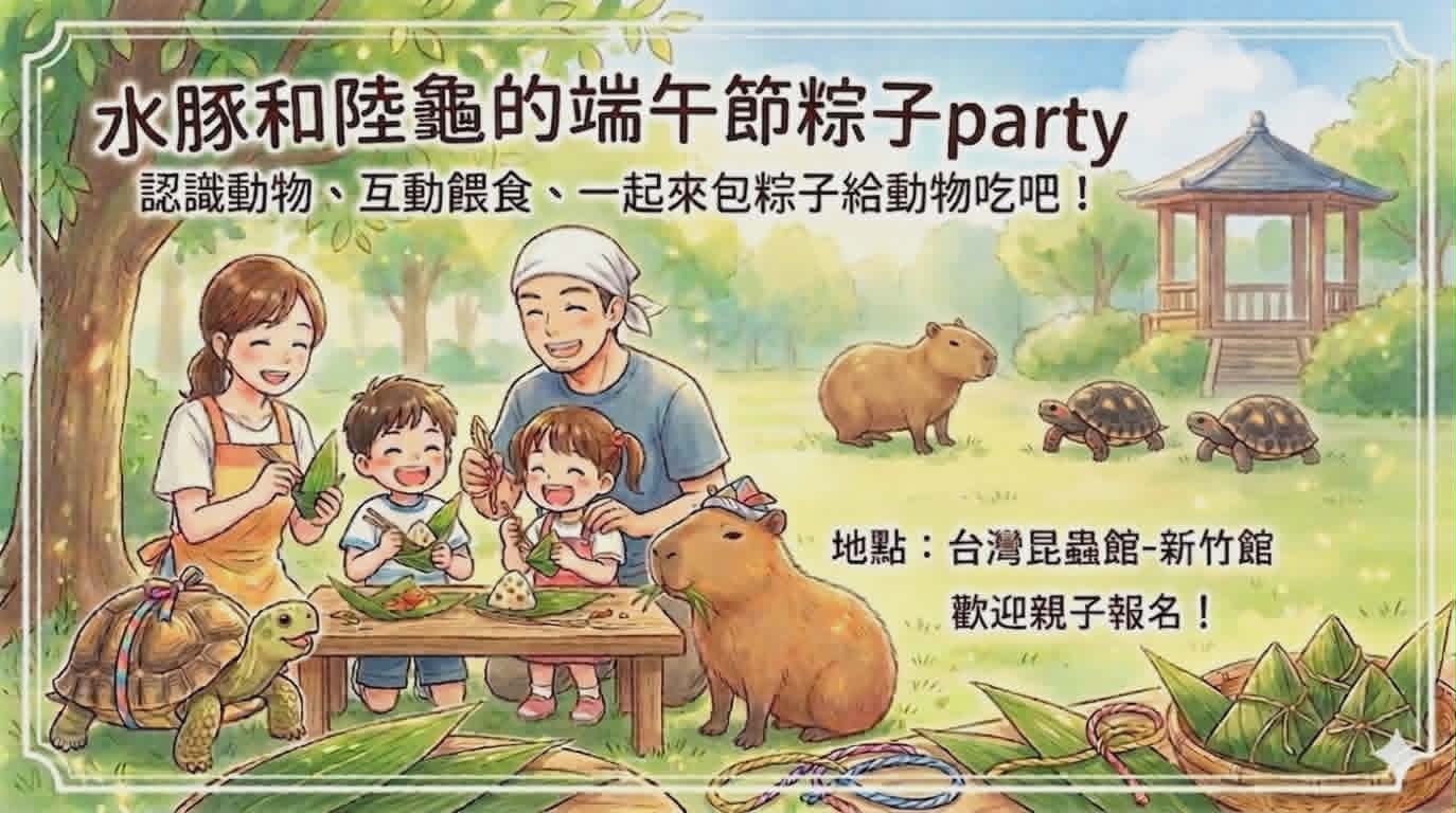 6/19(五)10:45-12:00『端午限定』五毒動物大解密 × 水豚＆龜龜特製粽DIY餵食課